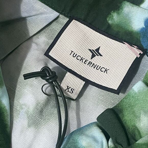 TUCKERNUCK Deep Lagoon Tate Mini Dress Green Blue Size XS Drop Waist Long Sleeve - Picture 12 of 15